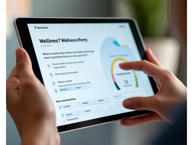 A tablet displaying a bright, clean wellness assessment interface with charts and questions, symbolizing data-driven insights.