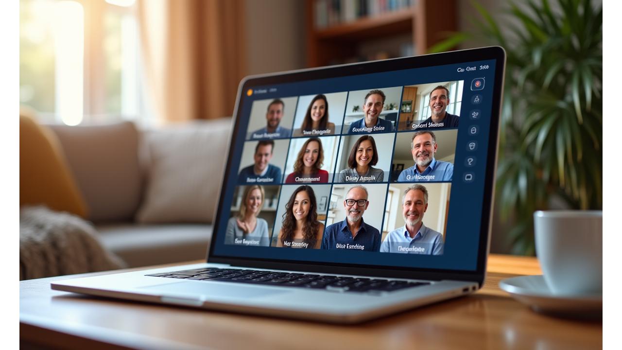 Group of diverse adults participating in a virtual live Q&A session on a screen